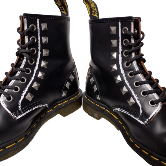 Dr. Martens 1460 Stud Leather Black Rolled Vintage Smooth Boots - Picture 4 of 11